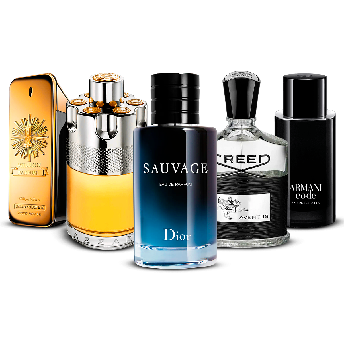 Kombination af 5 herredufte – 1 Million, Azzaro Wanted, Sauvage, Creed Aventus og Armani Code [100 ml hver]