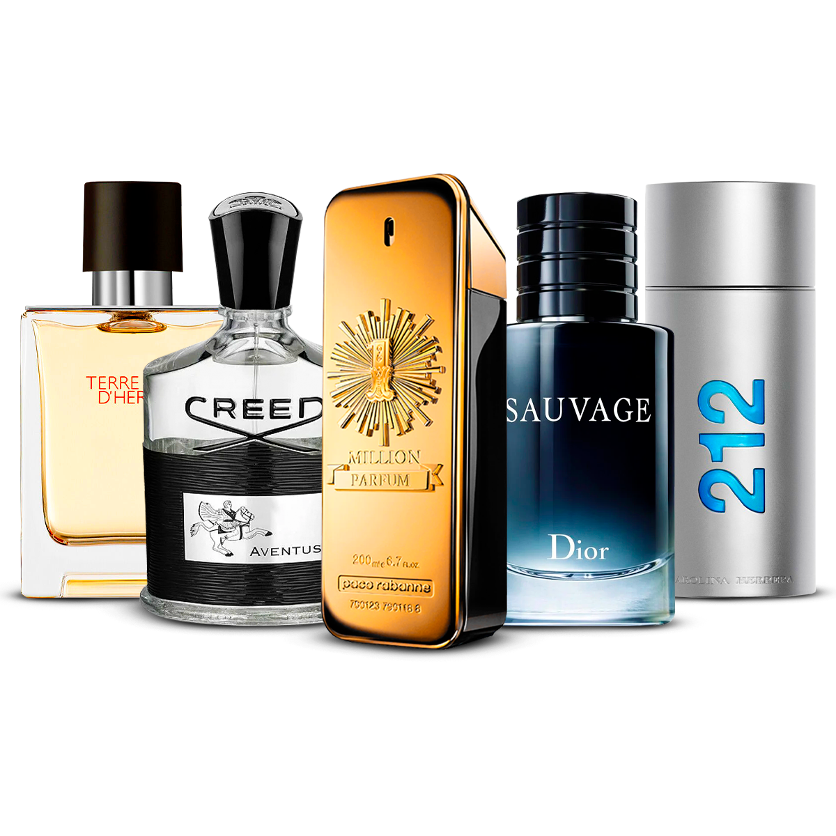 Kombination af 5 herredufte – Terre d'Hermès, Creed Aventus, 1 Million, Sauvage og 212 Men [100 ml hver]